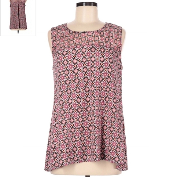 Roz & Ali Pink Pattern Print Sleeveless Tunic Tank Top Women's Large Petite LP - Picture 1 of 8